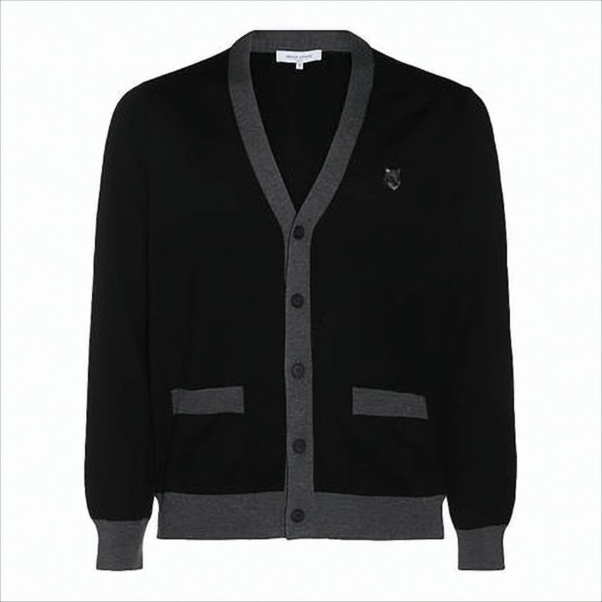 Classic V-Neck Cardigan With Ribbed Details And Logo Embroidery