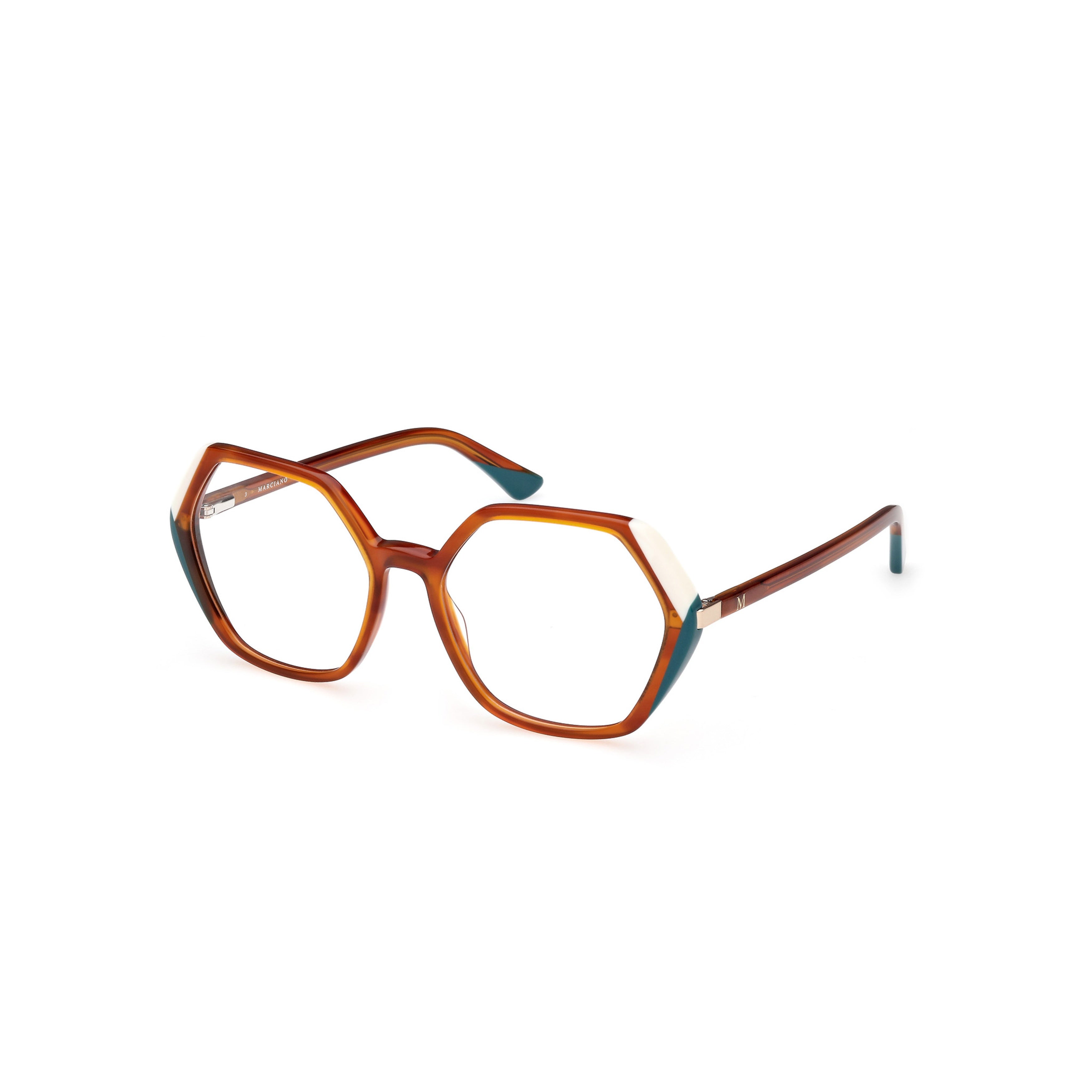 Gm0389 55056 Geometric Hexagonal Eyeglasses with Teal Accents