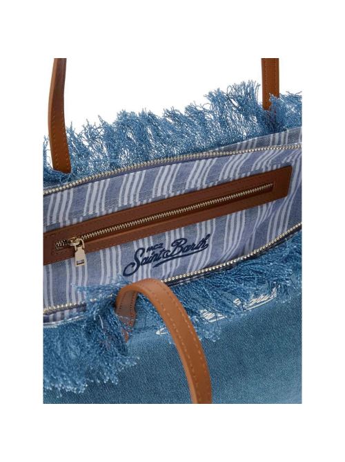 Medium Denim Shopper with Fringed Top Edge