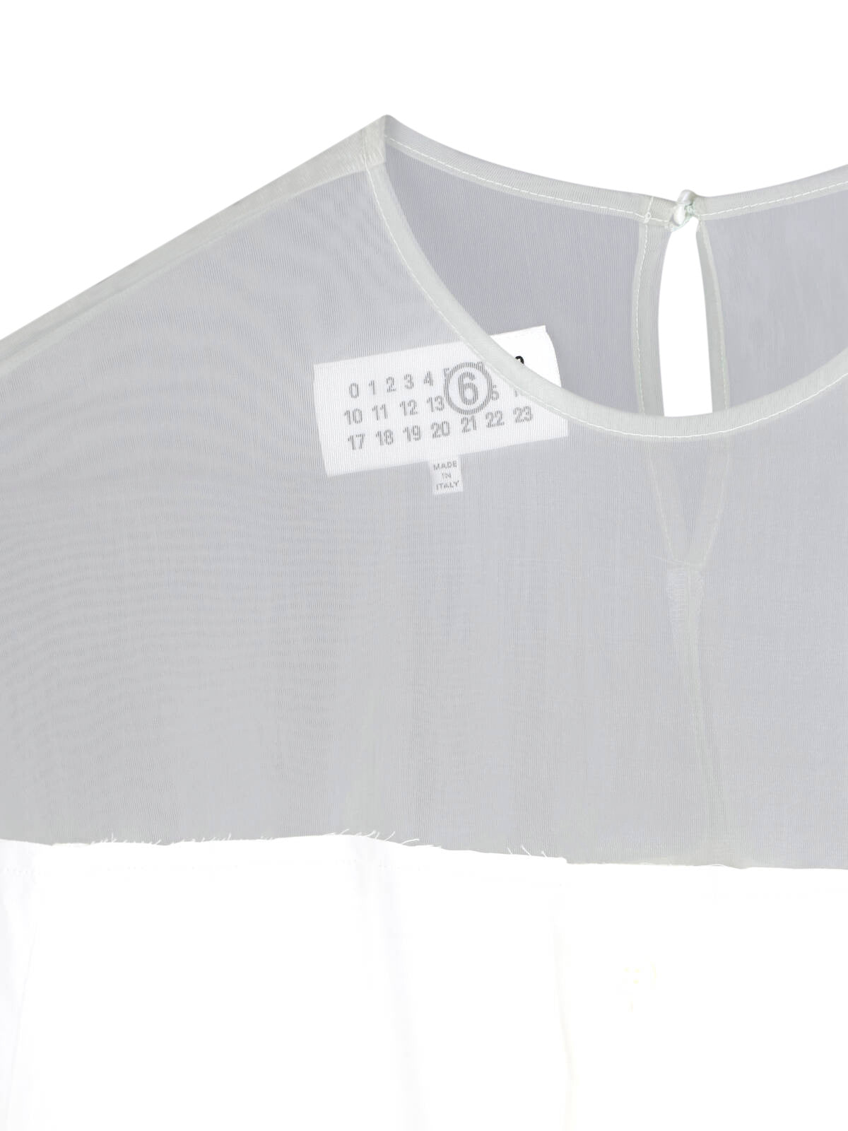 White Minimalist Sheer Yoke Button-Down Top