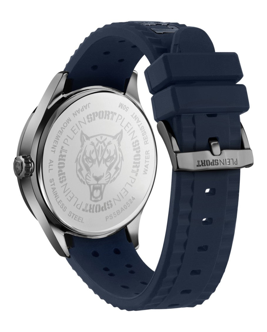 Blue Silicone Quartz Watch With Gunmetal Case