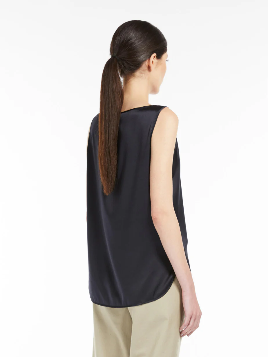 Satin-Finish Sleeveless Top with Side Slits