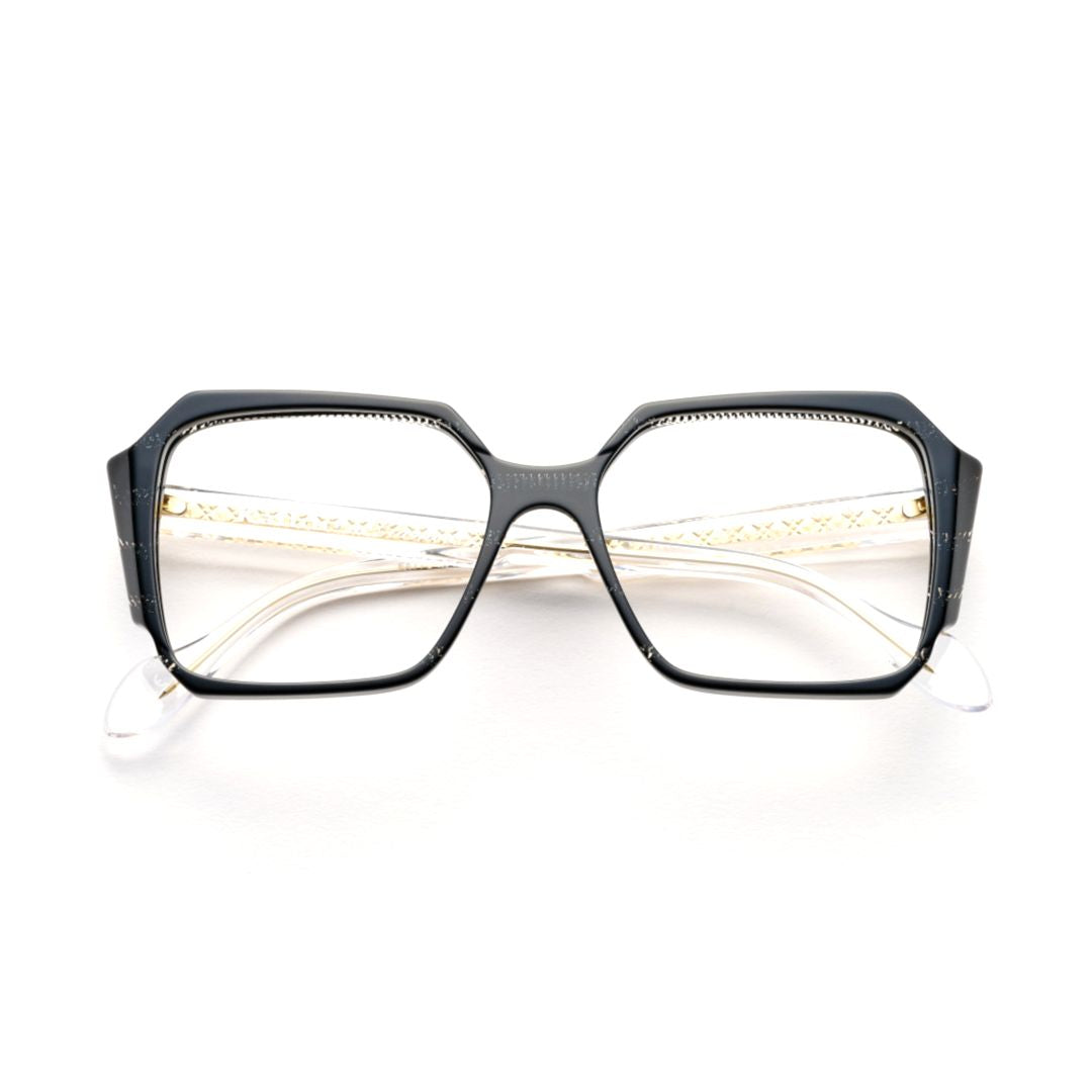 Lizzy Bold Oversized Geometric Frame Eyeglasses with Transparent Temples
