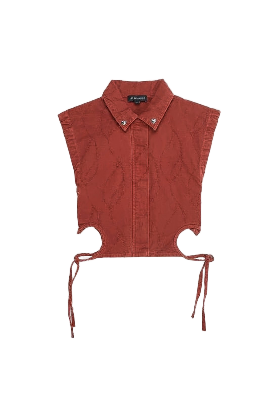 Textured Brown Cropped Vest with Heart-shaped Pins