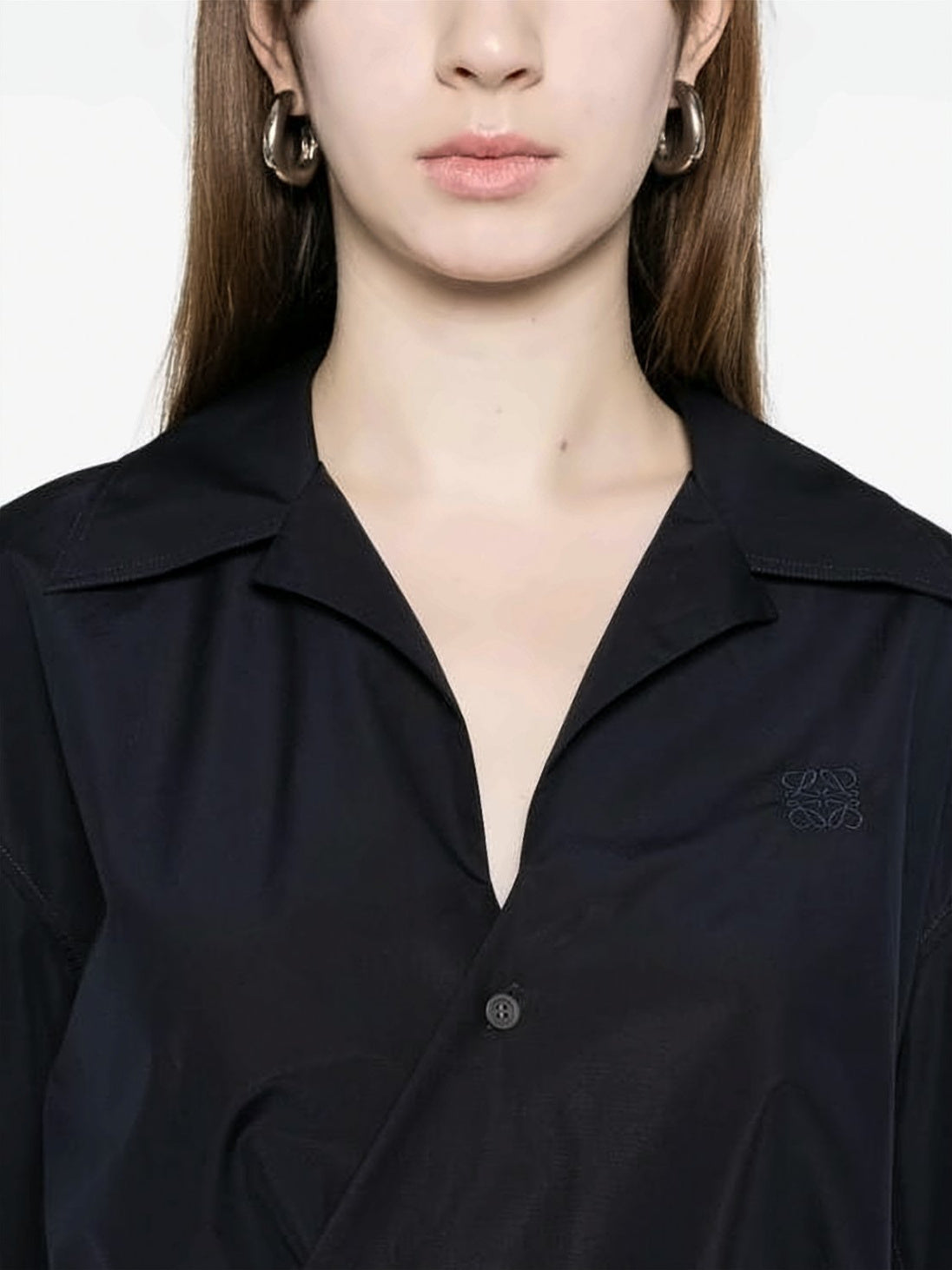 Asymmetrical Black Cotton Shirt with Unique Closure
