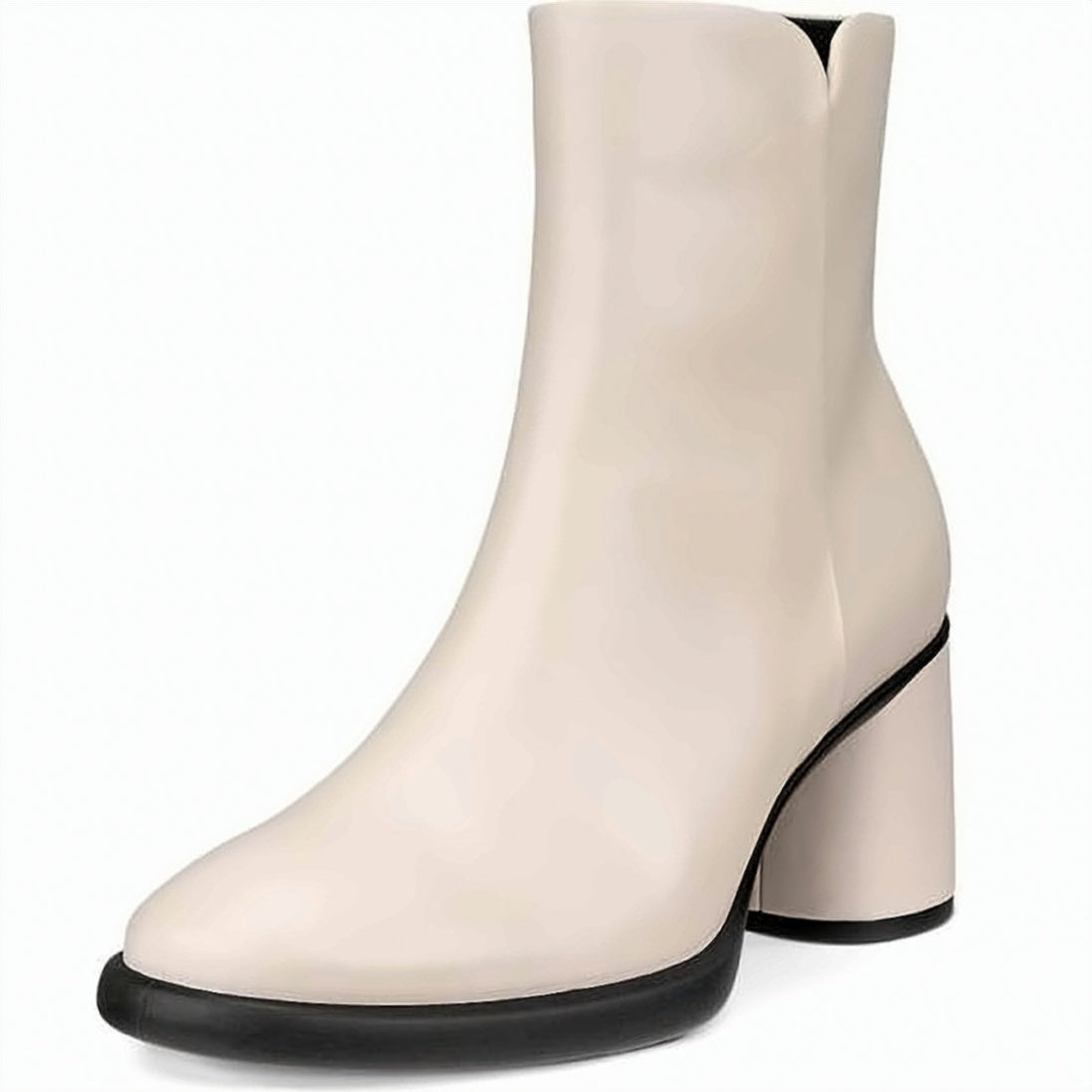 Ankle Boots with Smooth Rounded Toe and Mid-Height Block Heel