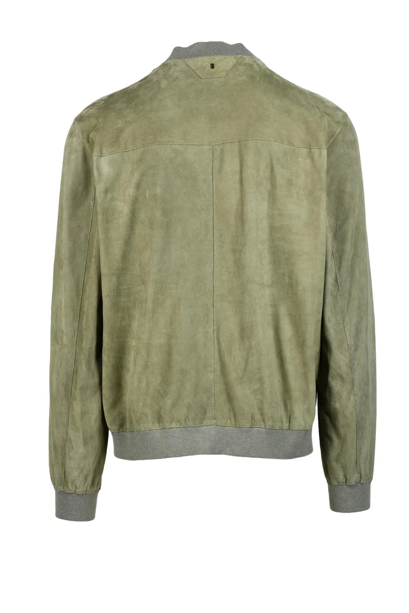 Suede Jacket with Zip - Sage Green
