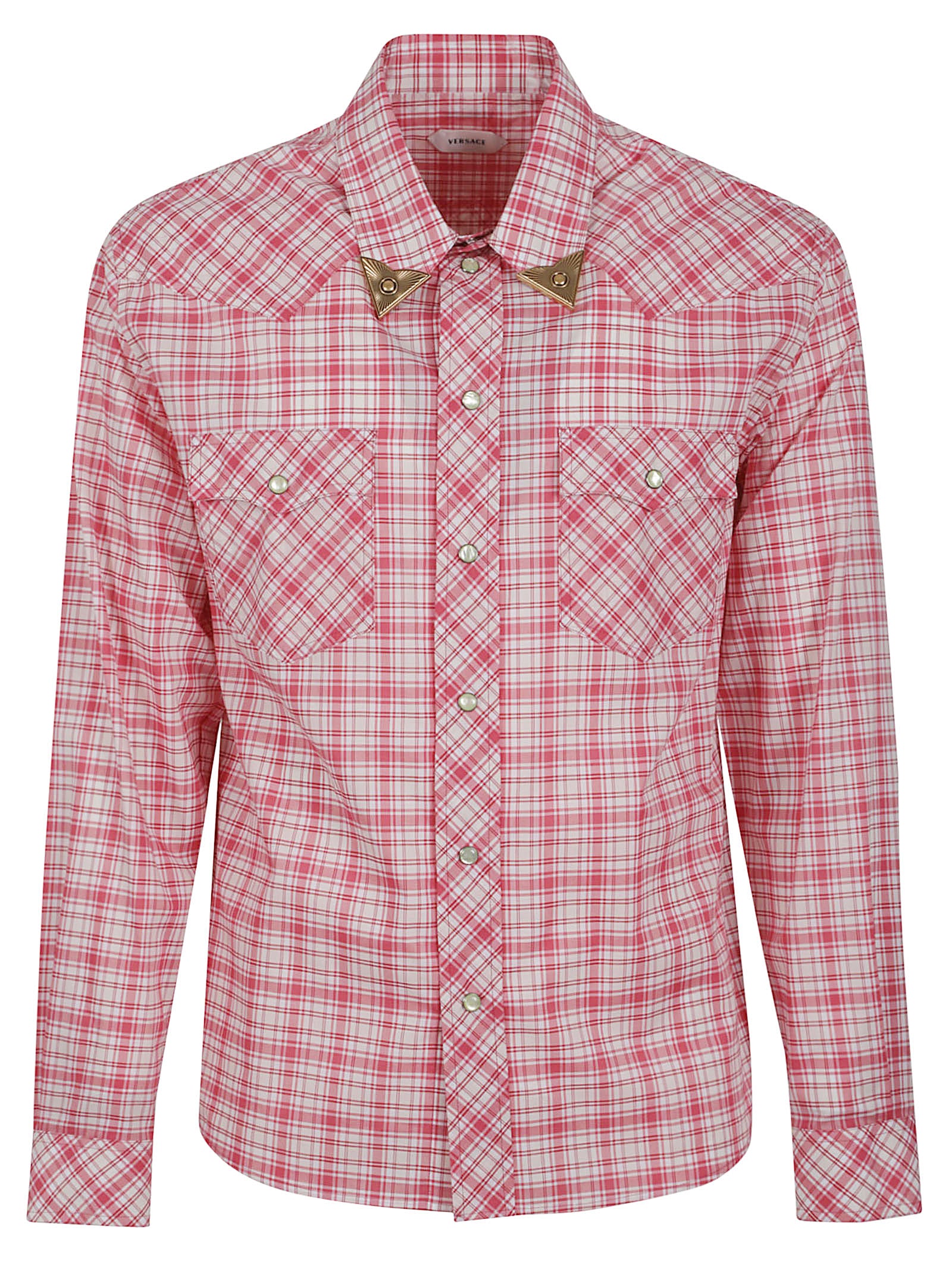 Plaid Casual Shirt with Gold Accents and Tailored Detailing