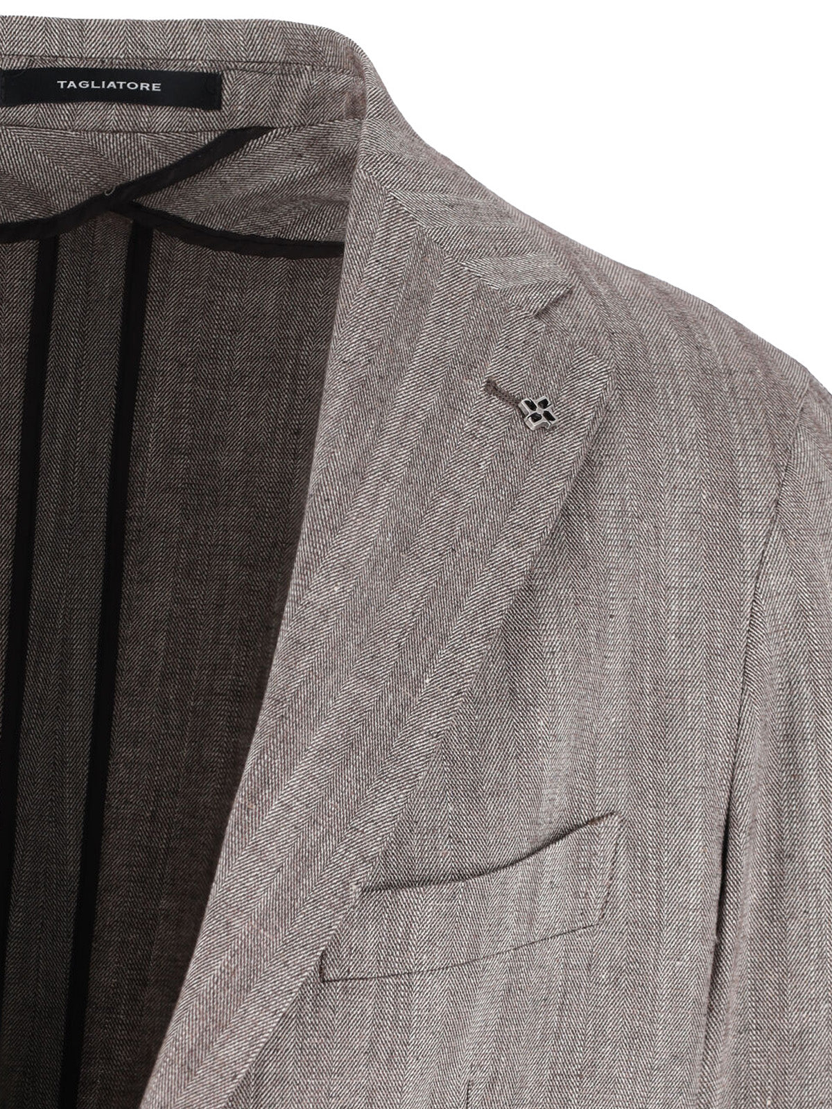 Grey Herringbone Notch Lapel Tailored Jacket
