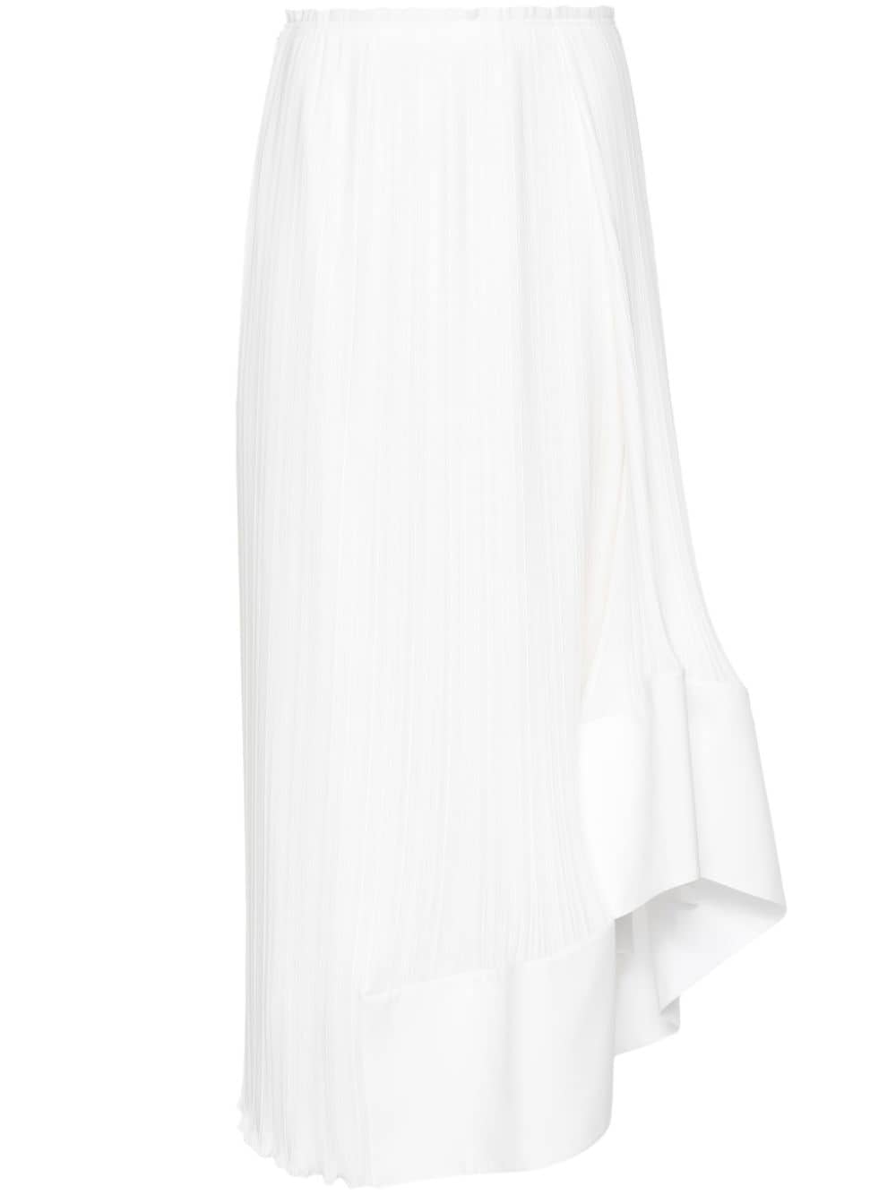 Pleated Asymmetric White Crepe de Chine Skirt