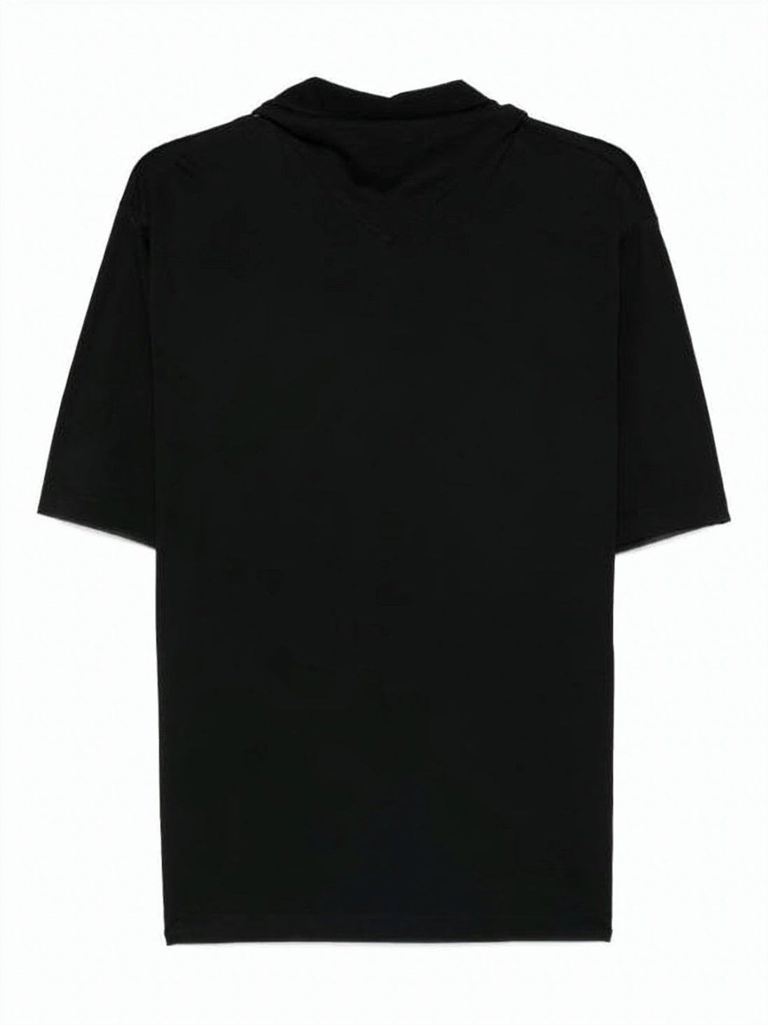 Black Short-Sleeved Cotton Top With High Neckline