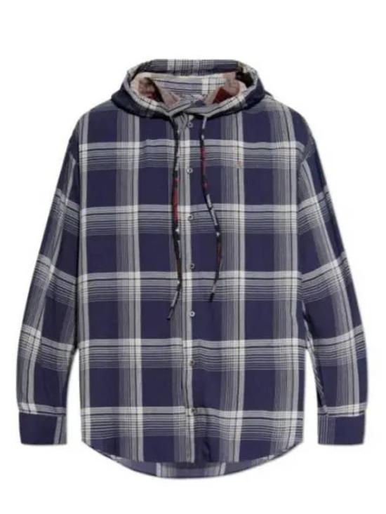 Plaid Long-Sleeve Shirt with Relaxed Fit and Hood