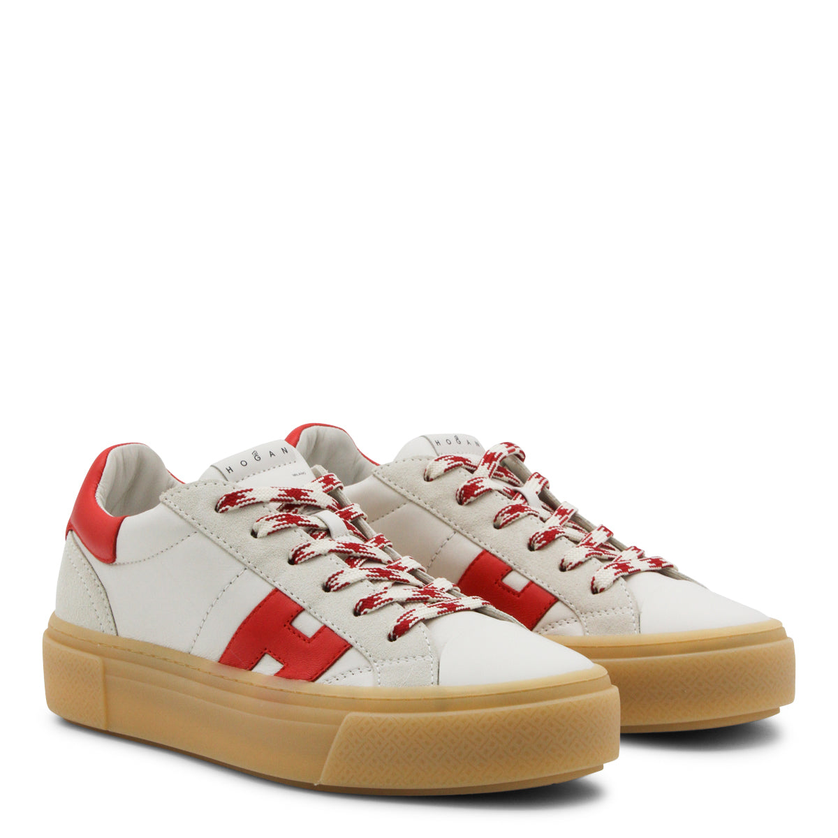 Skórzane sneakersy z czerwonymi akcentami