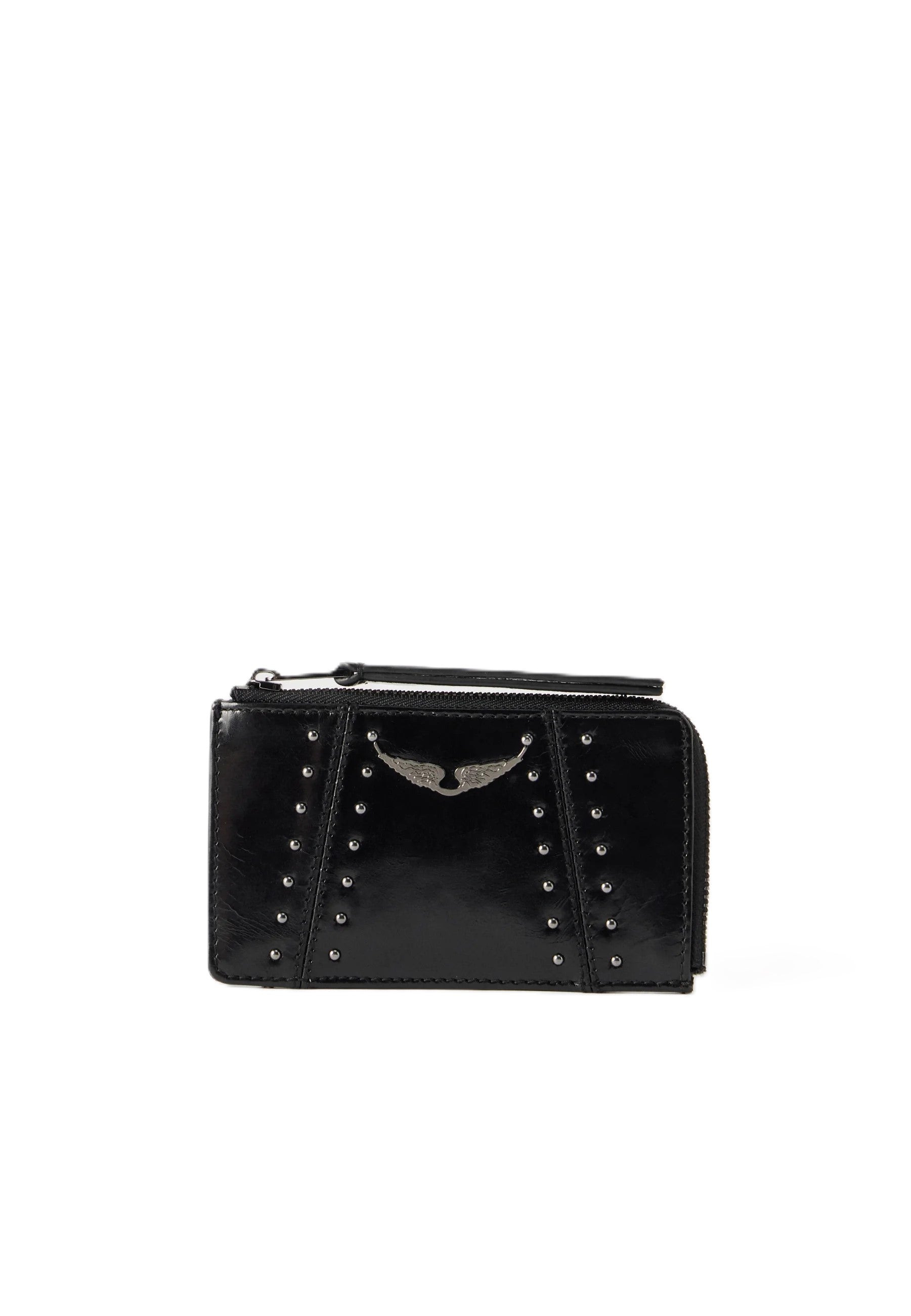 Rectangular Black Wallet with Silver Stud Detailing