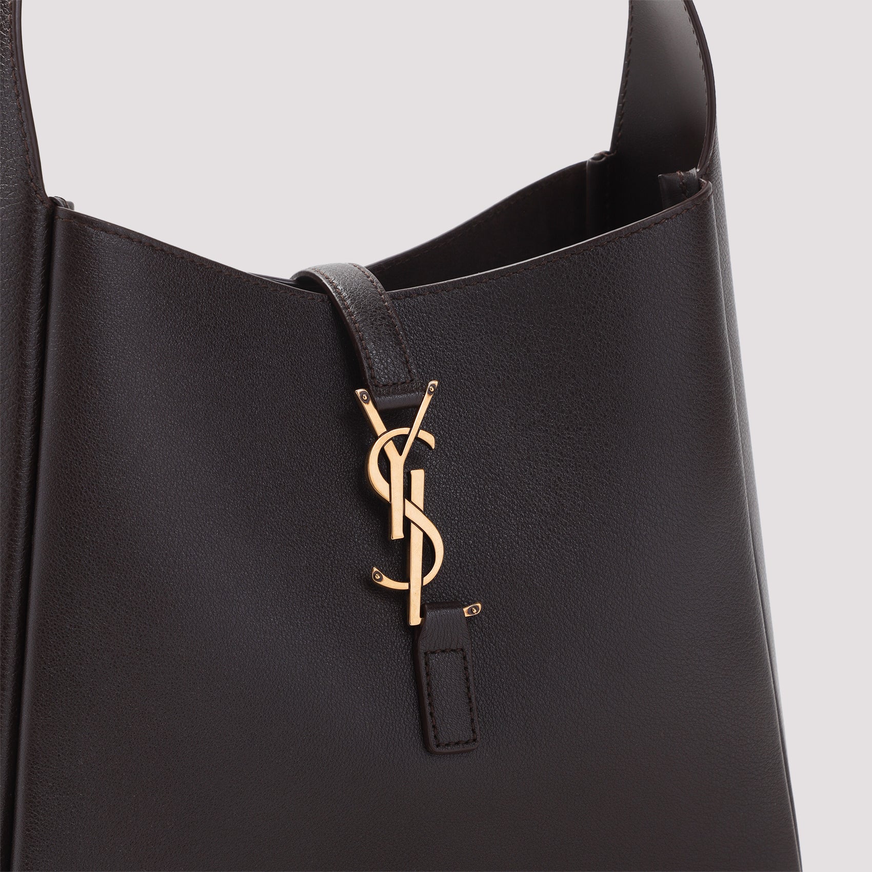 Structured Dark Brown Grained Leather Shoulder Bag