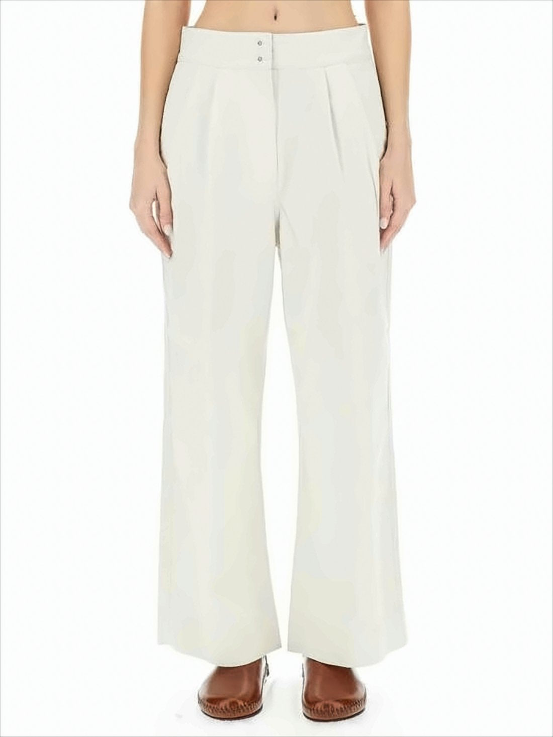 High-Waisted Straight-Leg Pants with Double-Button Closure