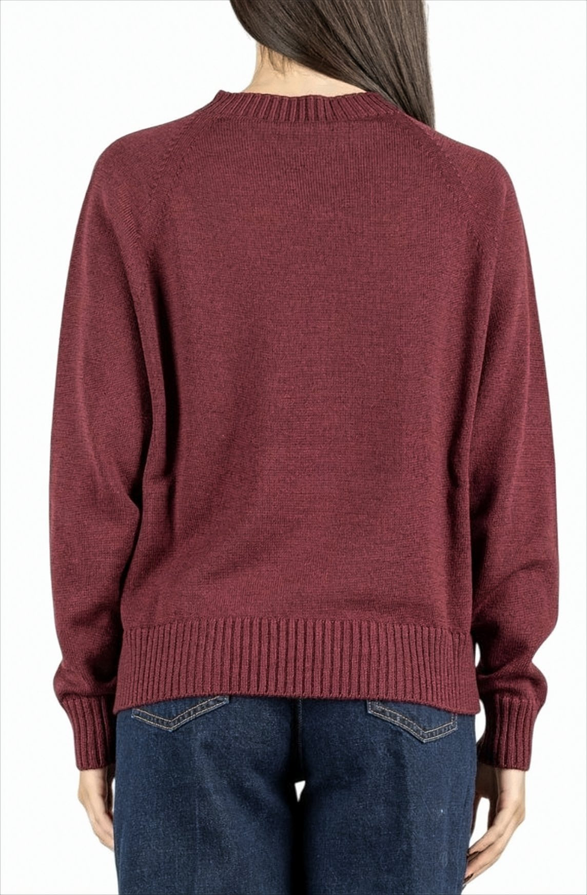 Burgundy Virgin Wool Sweater With Raglan Sleeves