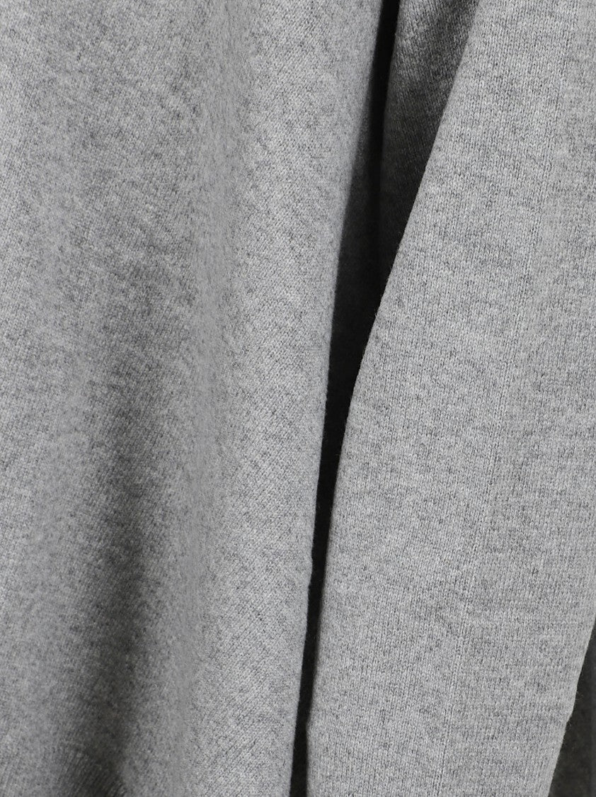 Asymmetric Hem Grey Cashmere Sweater With Ribbed Cuffs