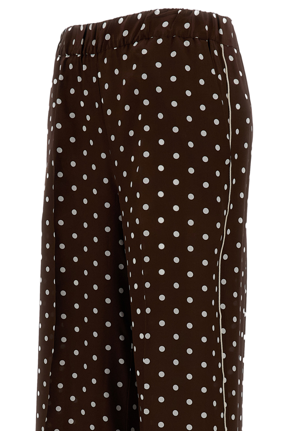 Brown Polka Dot Silk Trousers With Wide Leg