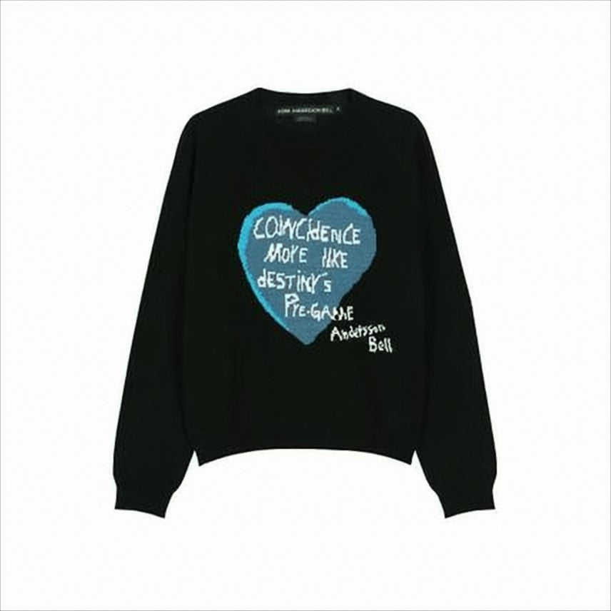 Black Sweater with Large Blue Heart Graphic