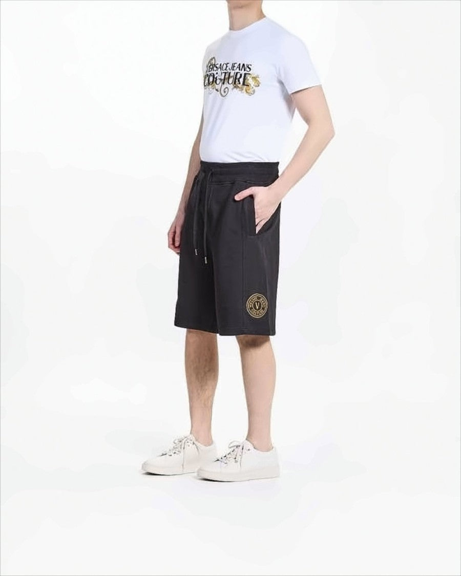 Relaxed Fit Cotton Shorts with Drawstring Waistband and Gold Accents