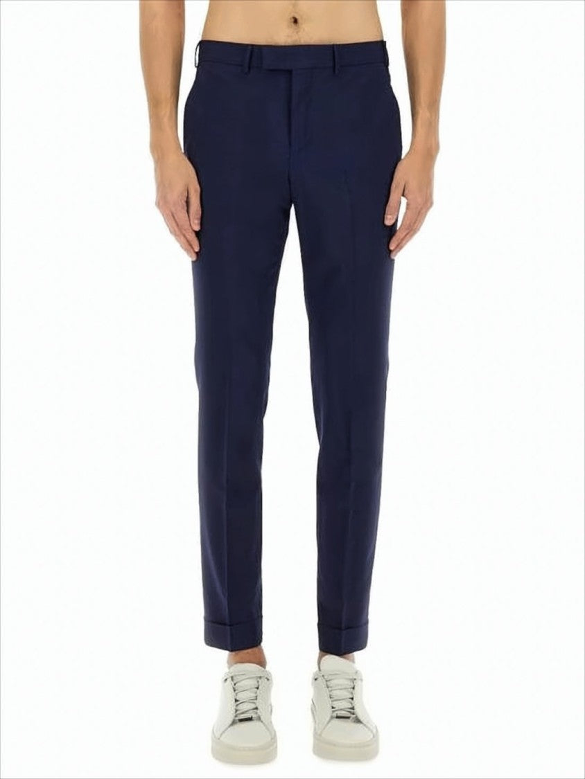 Tailored Navy Straight-Fit Pants with Cuffed Hem