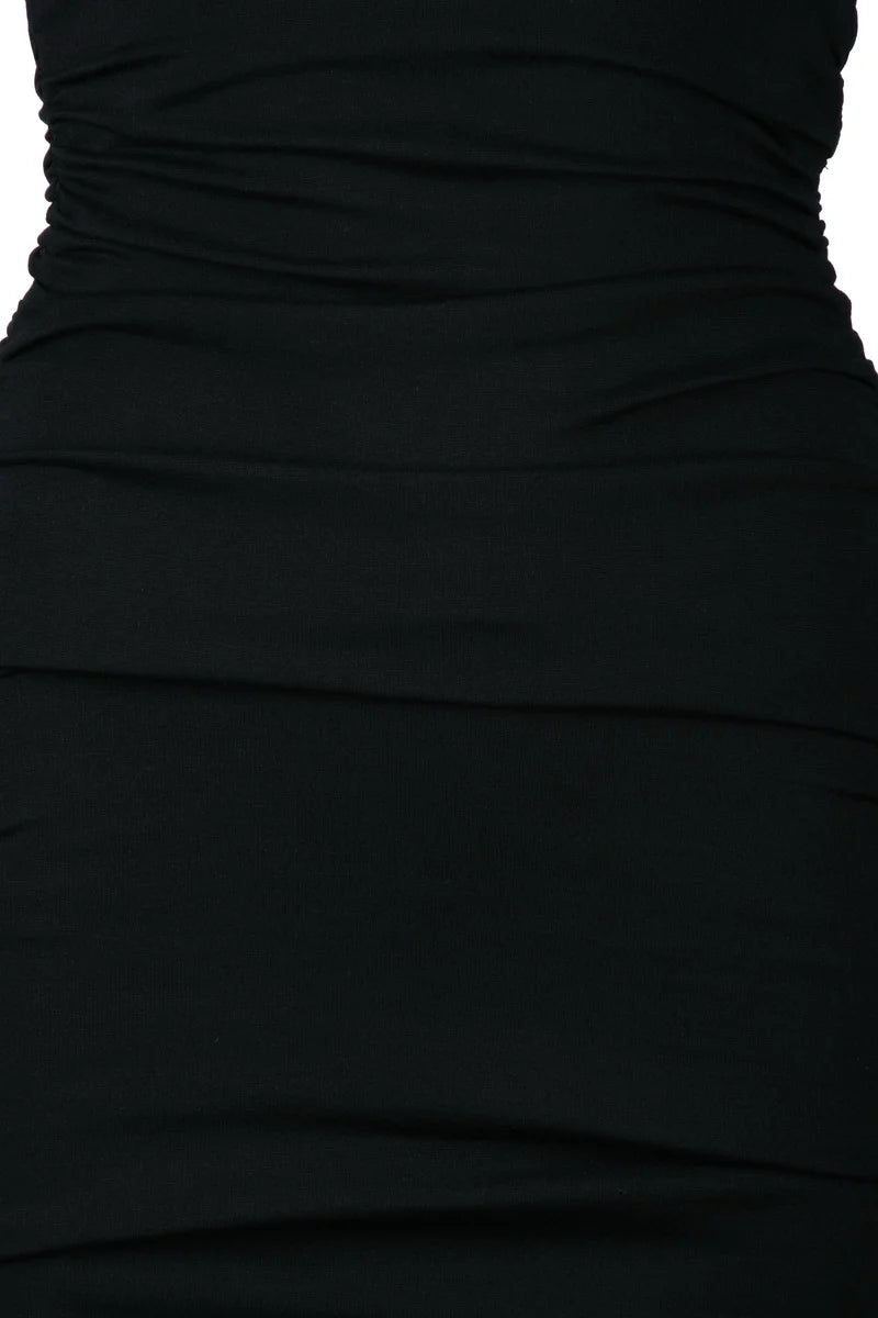 Long Embossed Stretchy Dress - Black