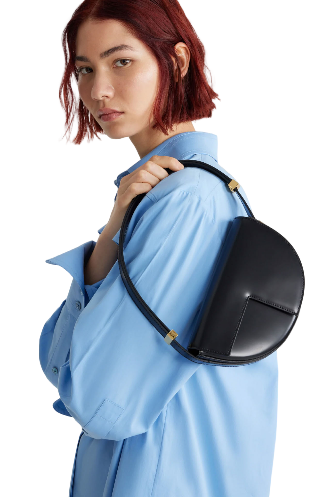 Half-Circle Black Handbag With Geometric Cut-Outs