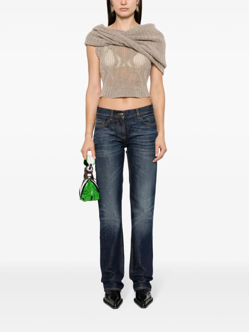 Blue Straight Leg Five Pocket Denim Jeans