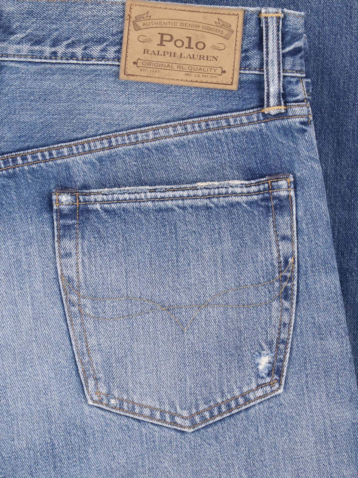 Blue Distressed Straight-Leg Denim Jeans