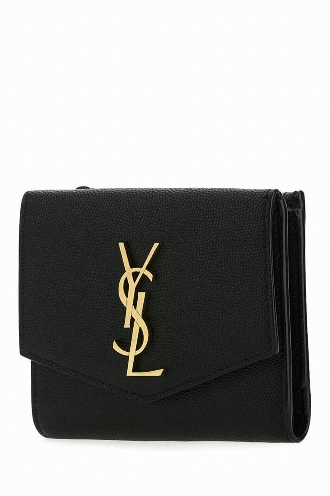 Textured Leather Compact Wallet with Gold Emblem
