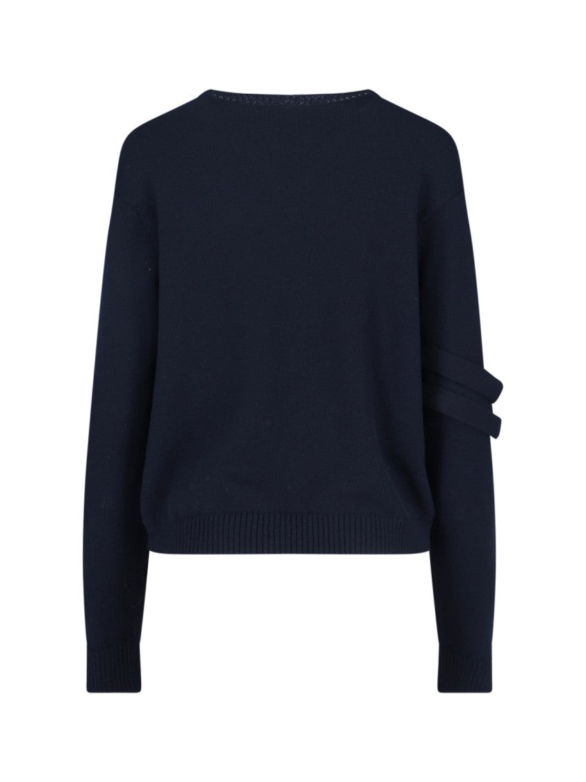 Double Strap Detail Sweater With Cropped Fit And Ribbed Cuffs