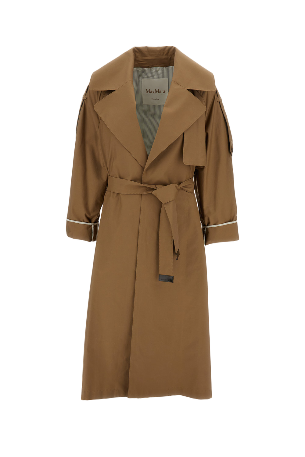 Long Double-Breasted Trench Coat With Asymmetric Gun Flap