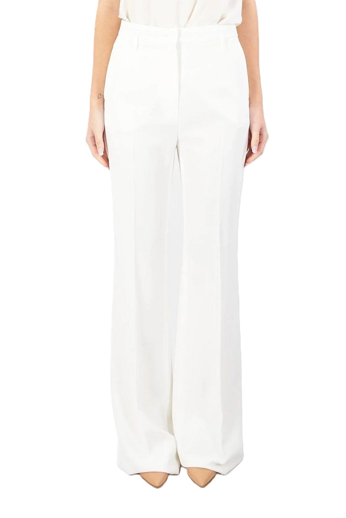 Wide-Leg Ivory Trousers With Refined Finish
