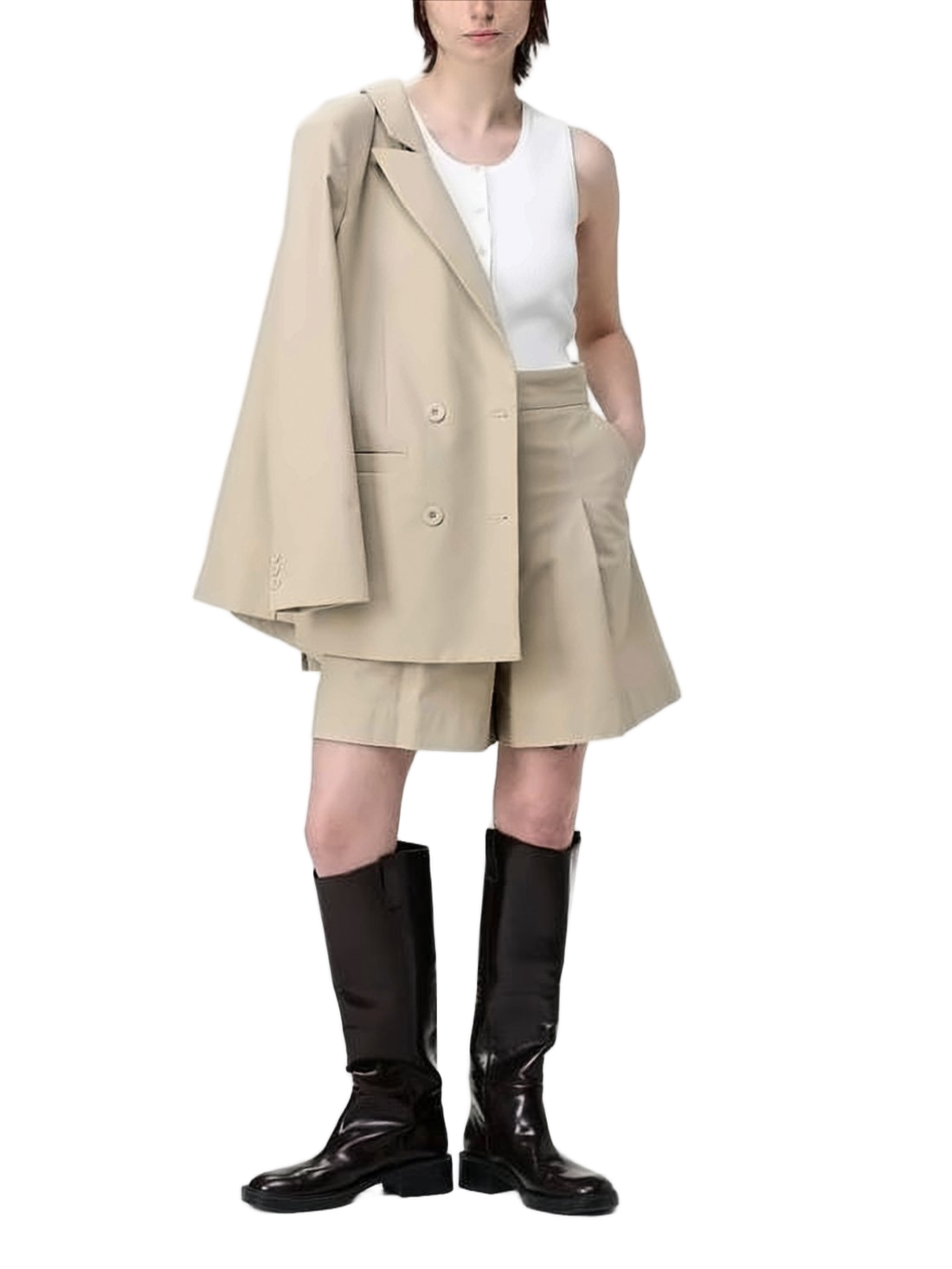 High-Waisted Tailored Shorts with Double-Button Closure