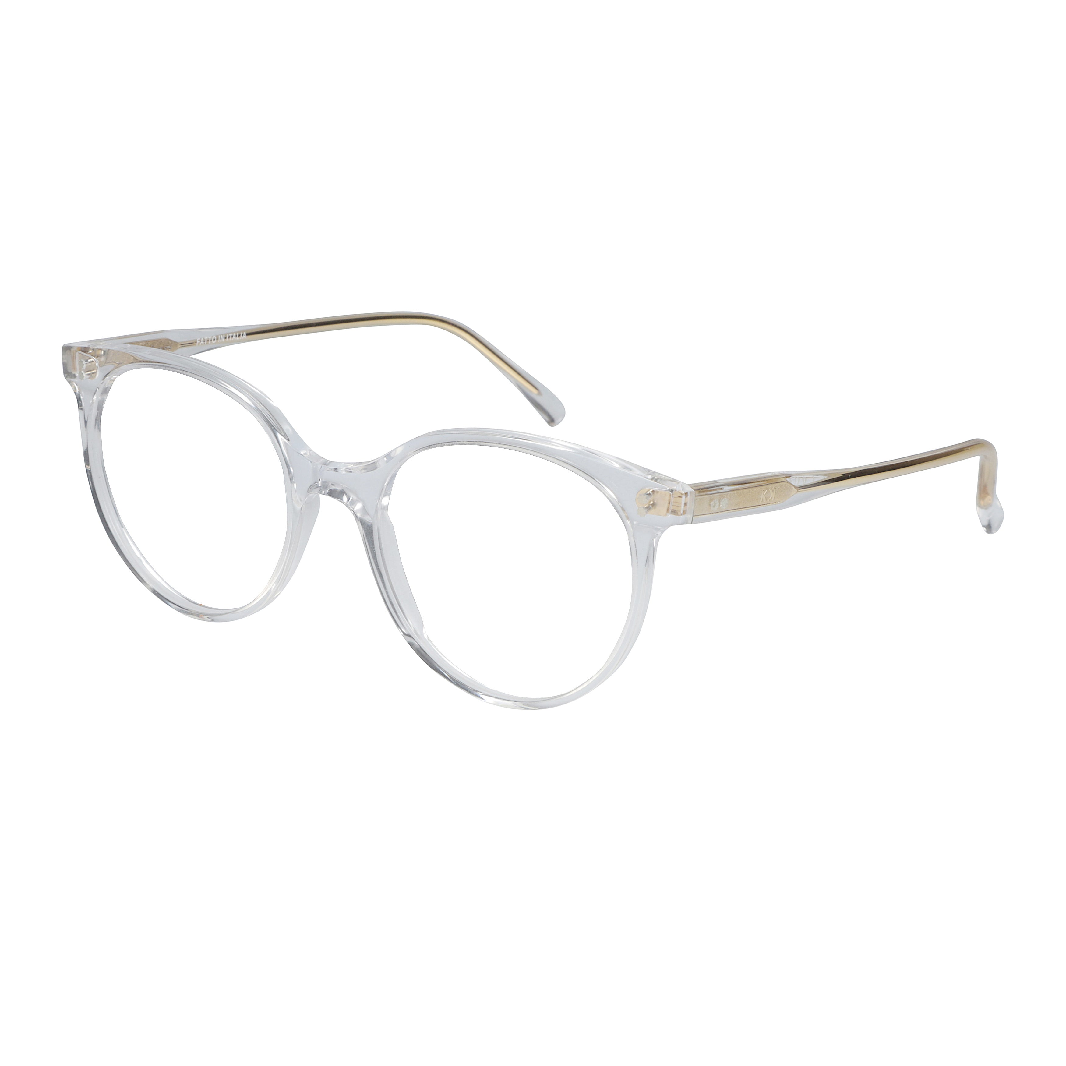 Cynda/N-52 Transparent Round Frame Eyeglasses with Metallic Gold Temples