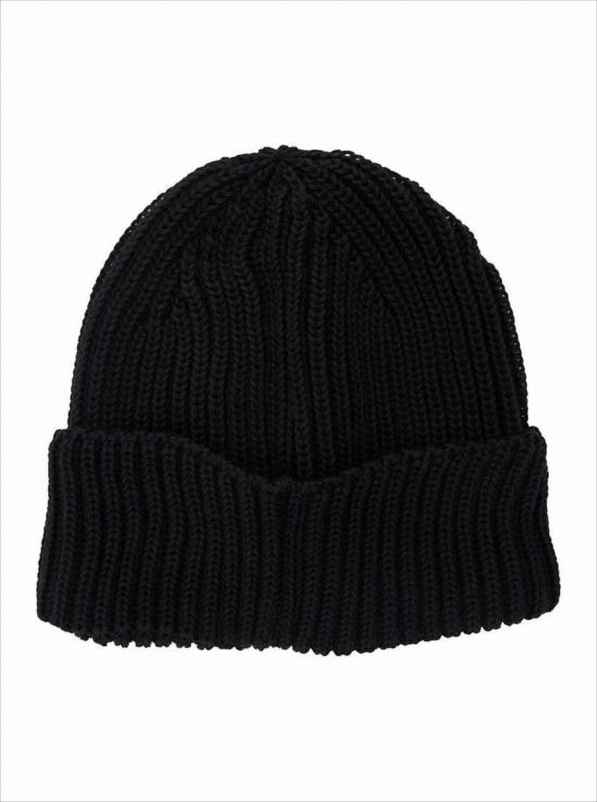 Ribbed Wool Beanie With Glossy Emblem