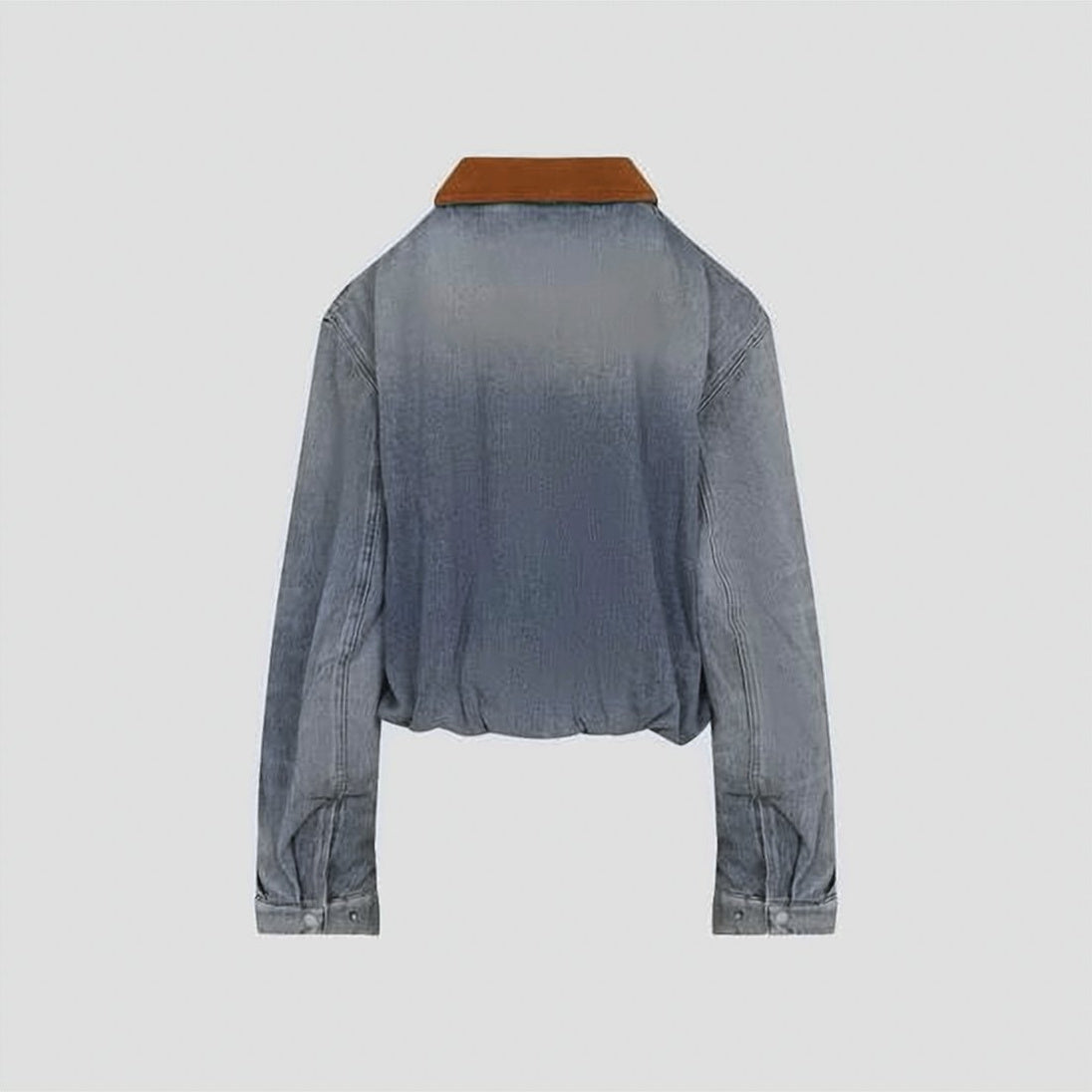 Washed Denim Jacket with Brown Suede Collar