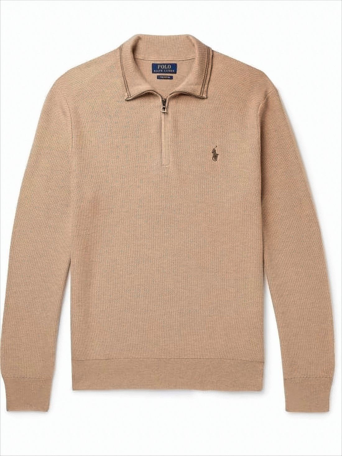 Textured Knit Brown Sweater with Half-Zip Collar