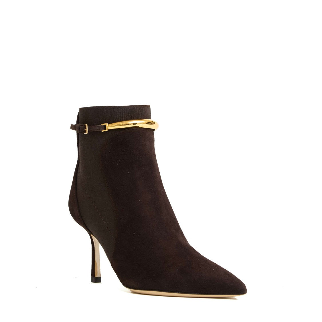 Brown Suede Ankle Boots with Gold Bracelet Strap