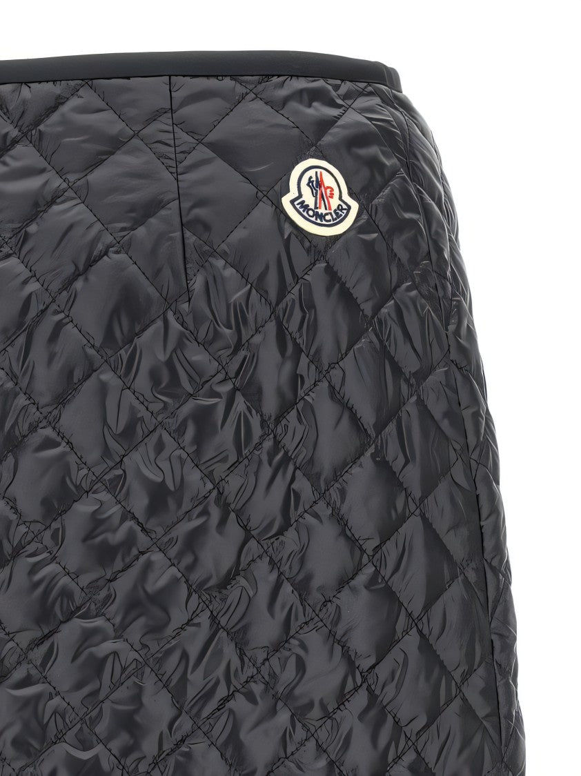 Black Miniskirt With Quilted Design And Glossy Finish