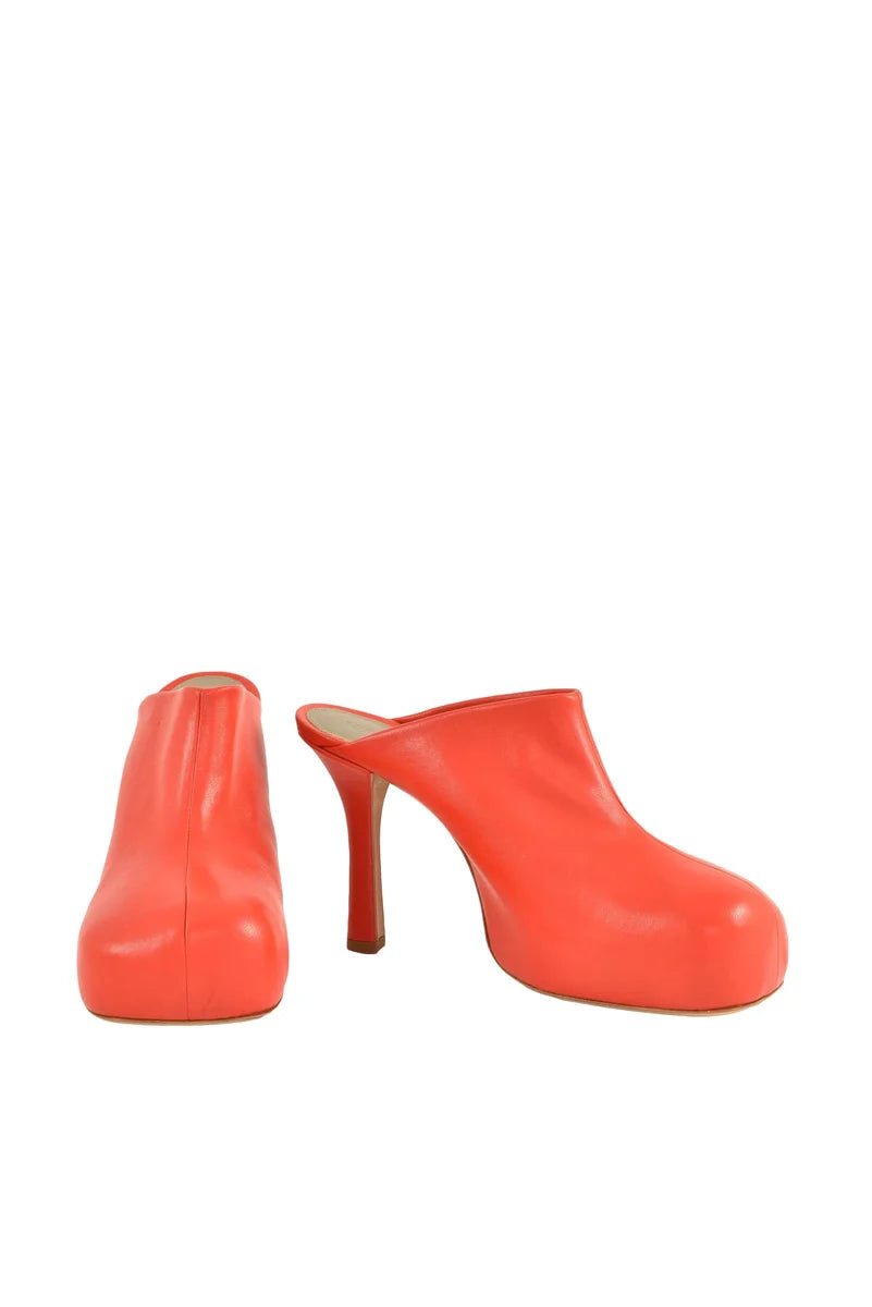 Red Leather Mule with Elevated Heel