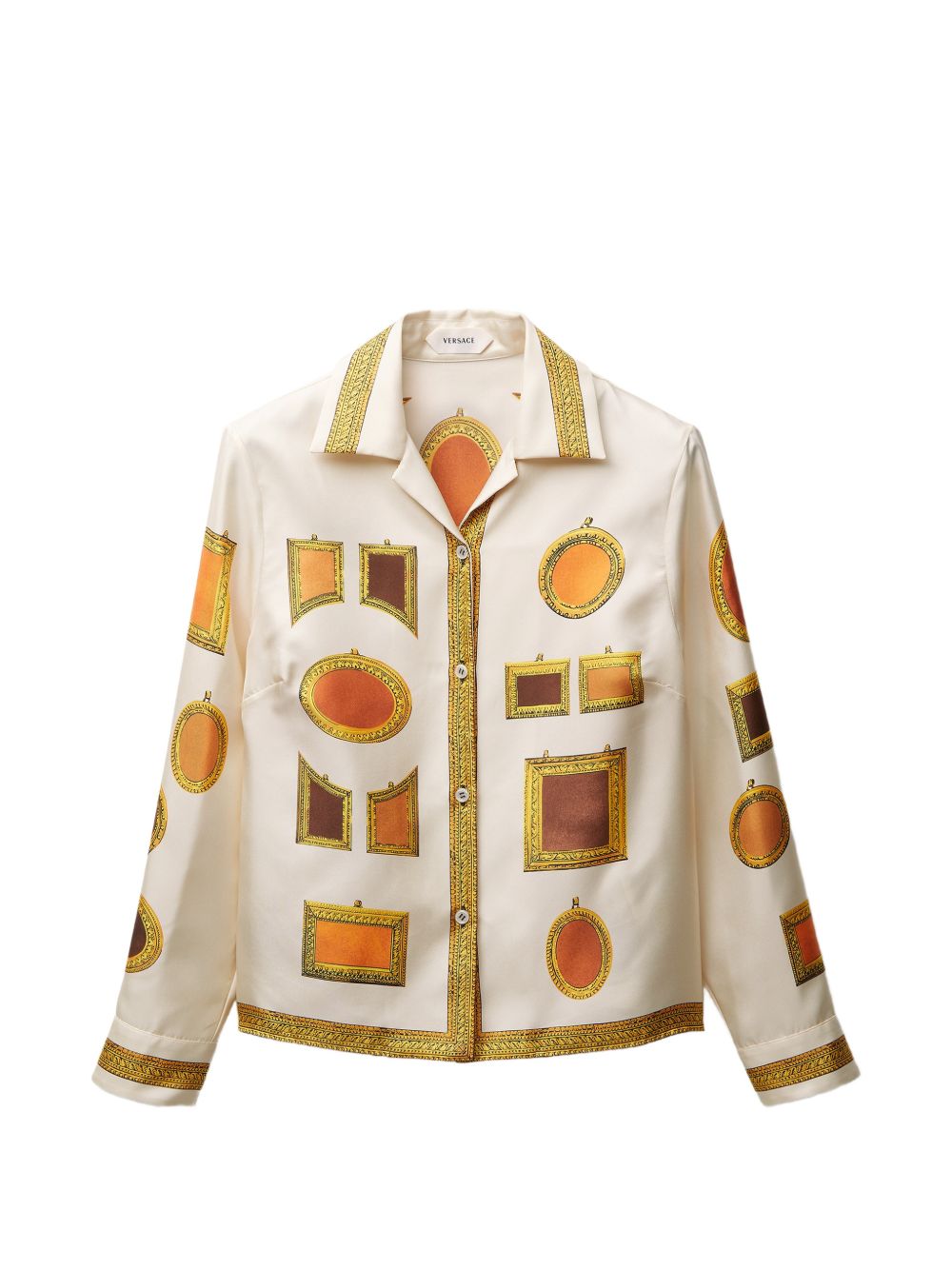 Silk And Nylon Top With Geometric Patterns And Gold Detailing