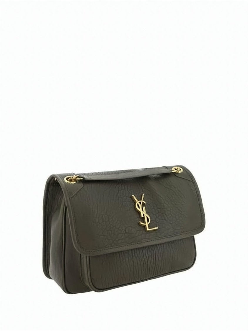 Textured Lambskin Leather Crossbody Bag with Metallic Emblem