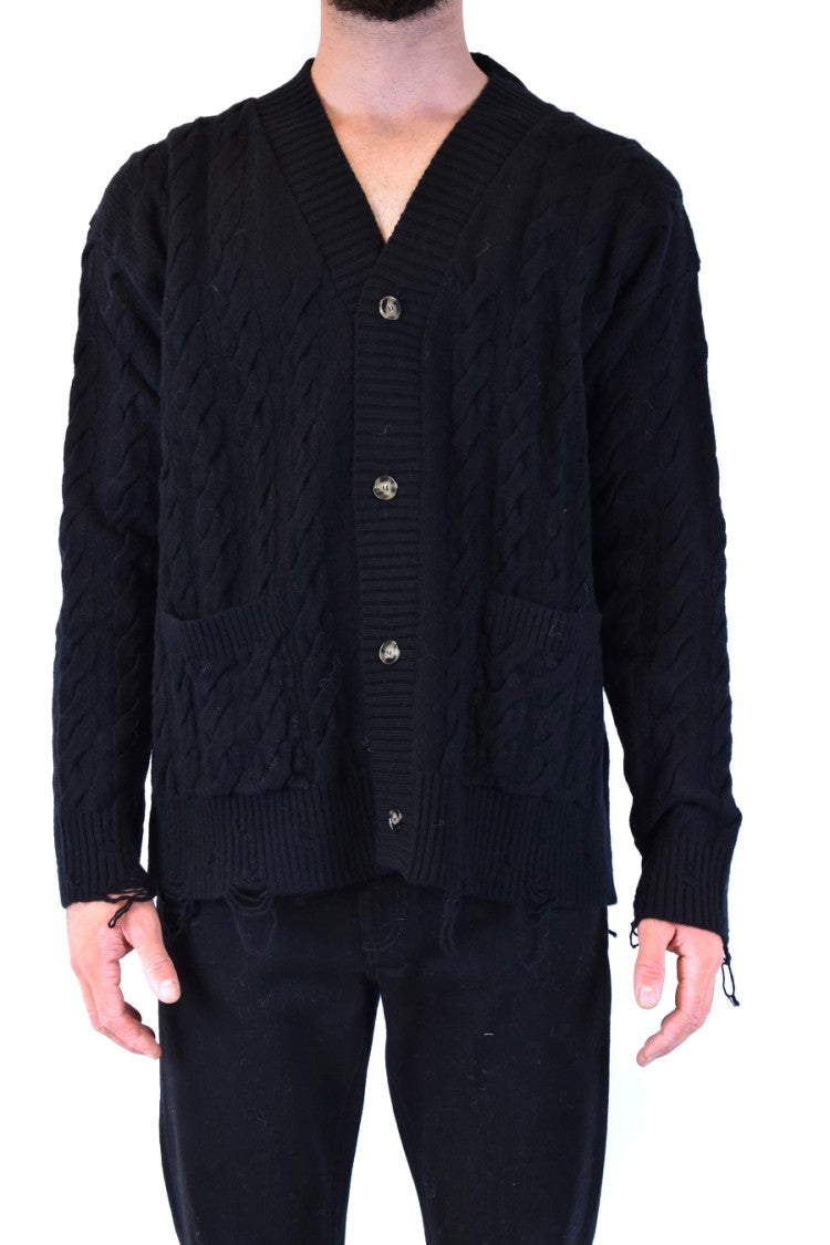 Cable Knit Black Cardigan With V-Neckline