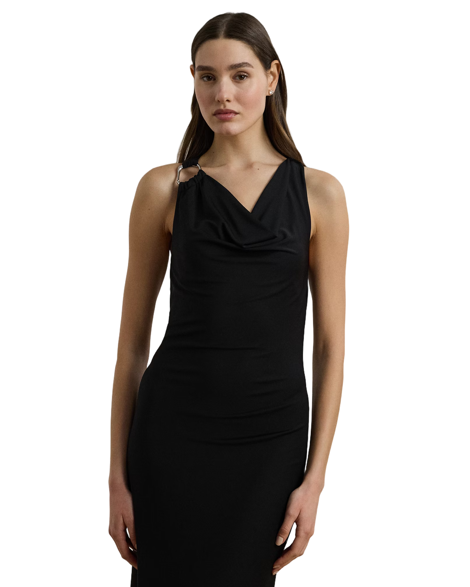 Floor-Length Sleeveless Gown With Draped Neckline