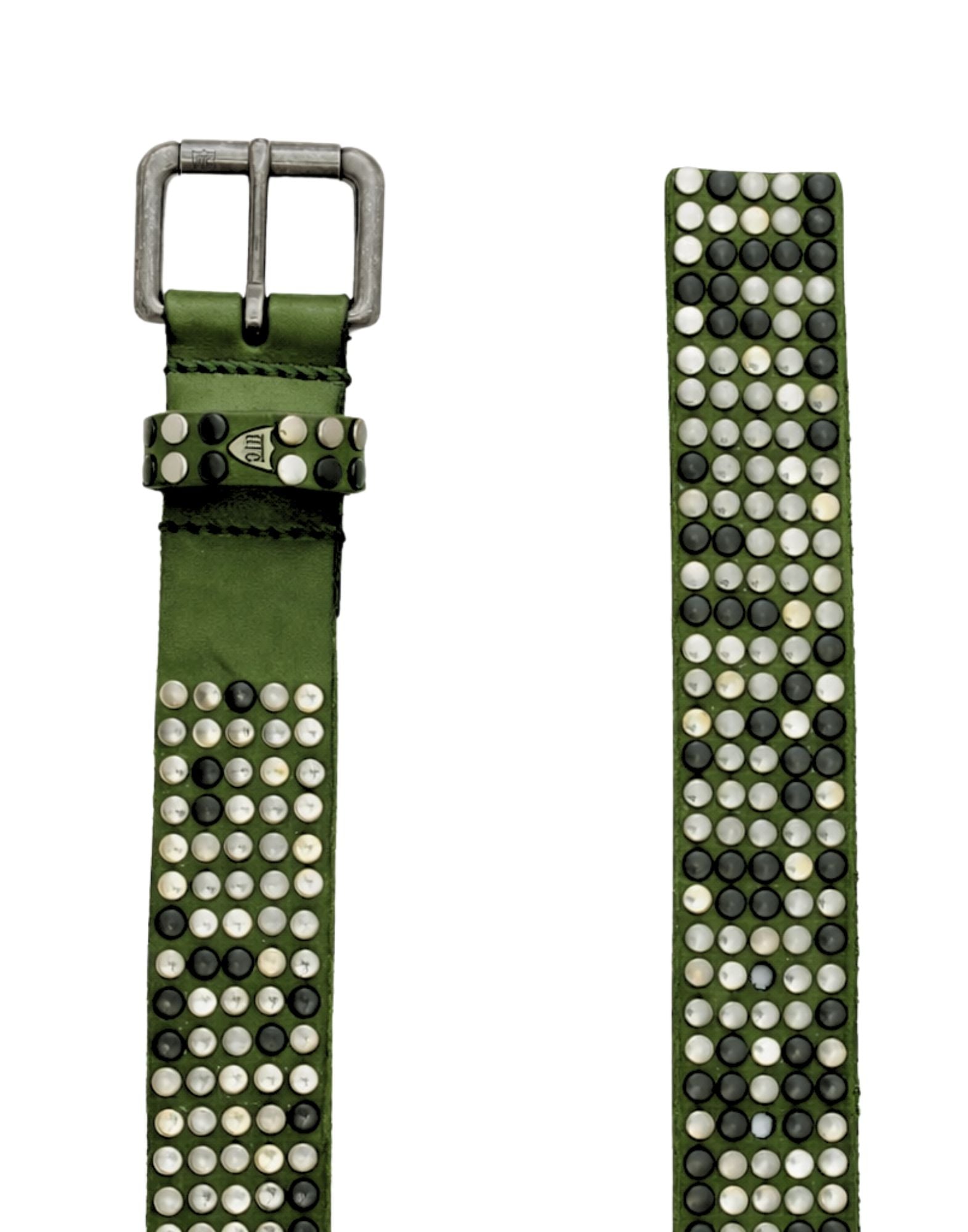 5.000 Studs Color Belt Olive Leather Studded Belt