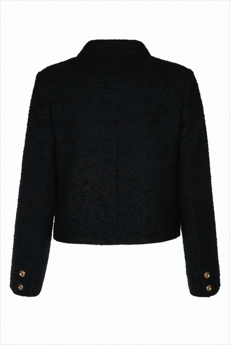 Textured Black Cropped Jacket With Gold-Tone Accents