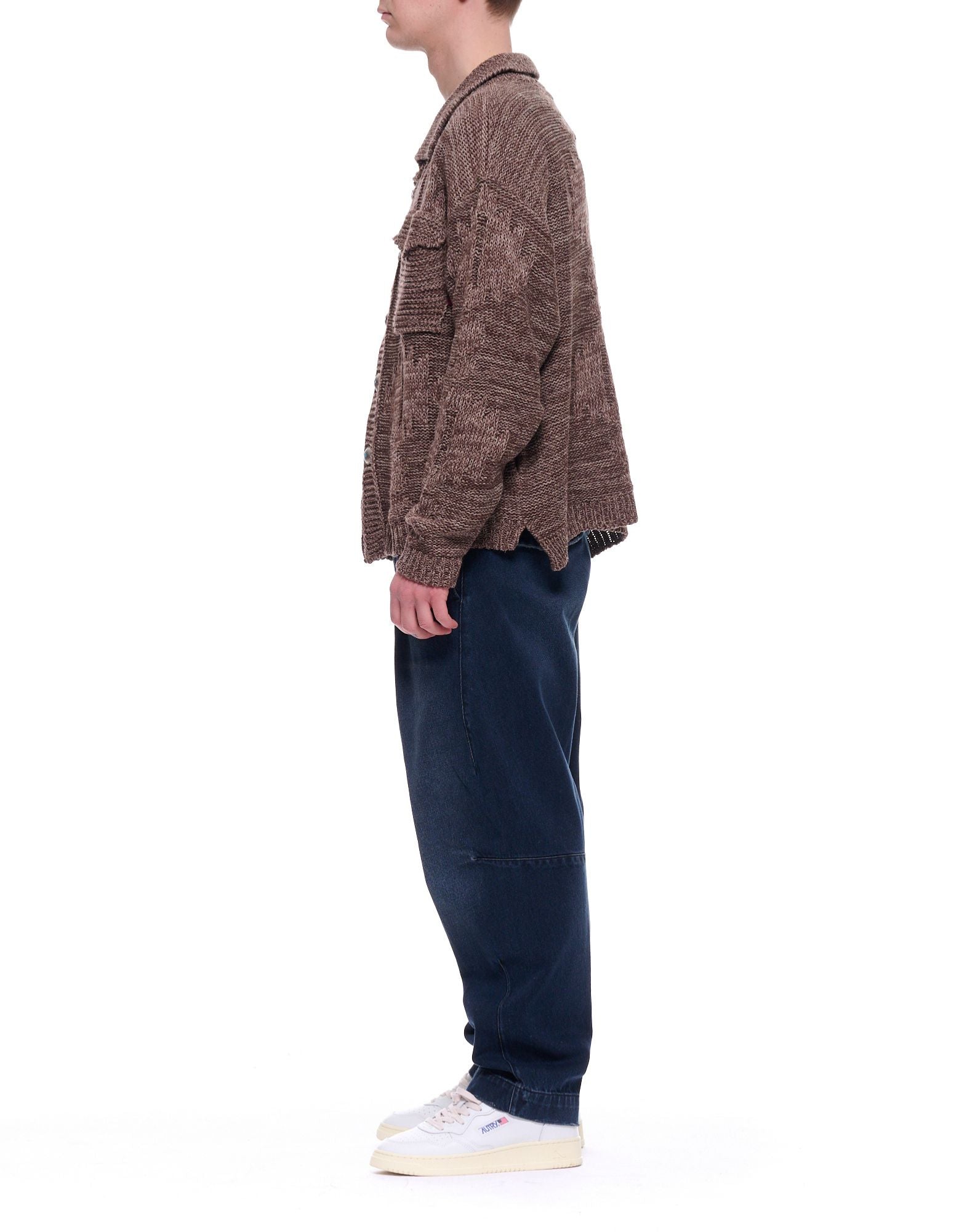 Brown Melange Wide Cropped Knit Overshirt