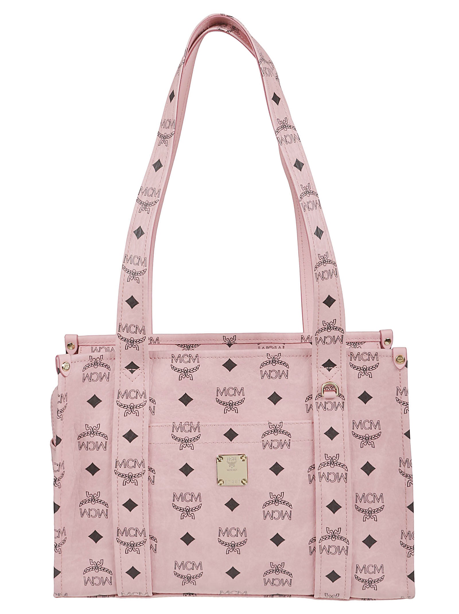 Rectangular Tote Bag with Logo Print and Gold-tone Plaque